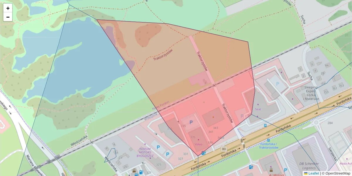 Szczegółowa mapa kodu pocztowego 85-764 z granicami, sąsiednimi kodami pocztowymi i urzędami pocztowymi