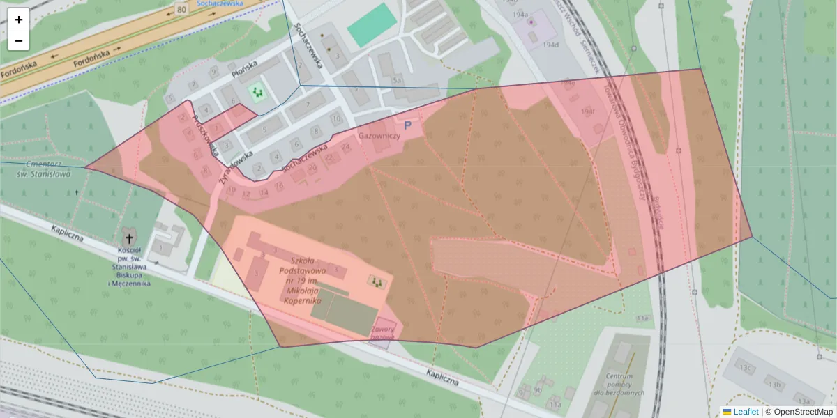 Szczegółowa mapa kodu pocztowego 85-768 z granicami, sąsiednimi kodami pocztowymi i urzędami pocztowymi