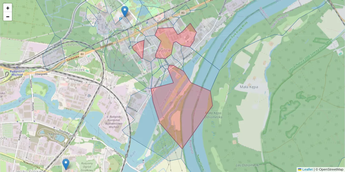 Szczegółowa mapa kodu pocztowego 85-776 z granicami, sąsiednimi kodami pocztowymi i urzędami pocztowymi