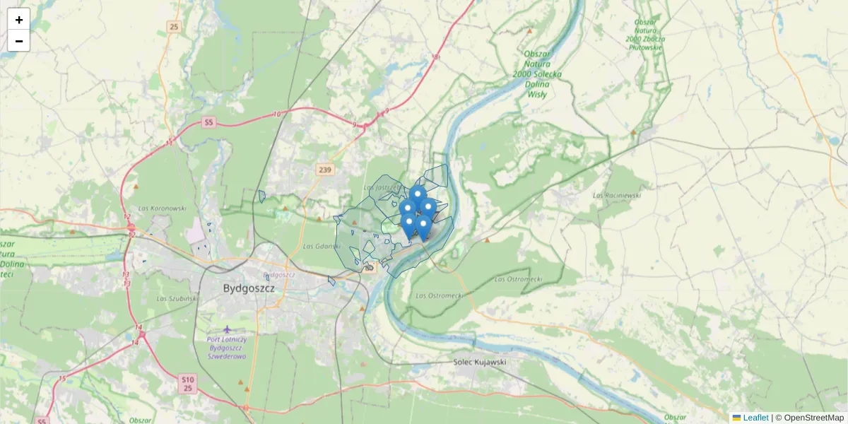 Szczegółowa mapa kodu pocztowego 85-795 z granicami, sąsiednimi kodami pocztowymi i urzędami pocztowymi