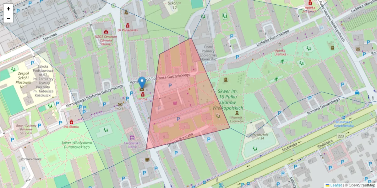 Szczegółowa mapa kodu pocztowego 85-816 z granicami, sąsiednimi kodami pocztowymi i urzędami pocztowymi