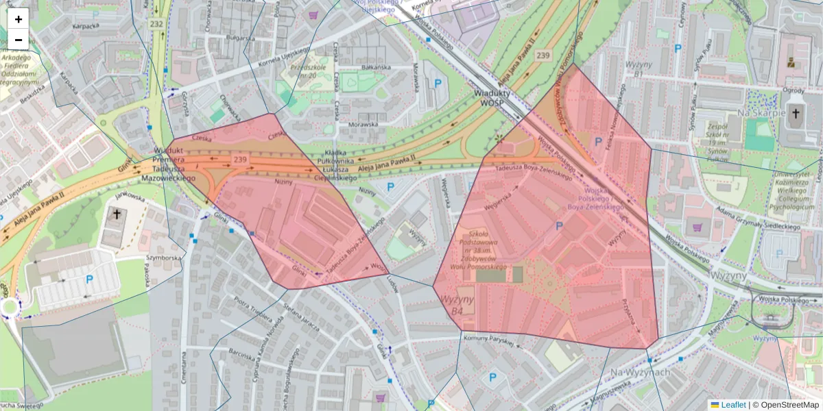 Szczegółowa mapa kodu pocztowego 85-858 z granicami, sąsiednimi kodami pocztowymi i urzędami pocztowymi