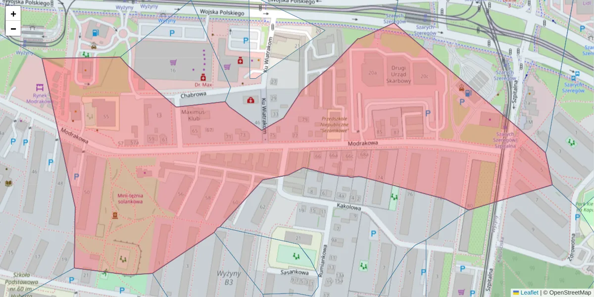 Szczegółowa mapa kodu pocztowego 85-864 z granicami, sąsiednimi kodami pocztowymi i urzędami pocztowymi