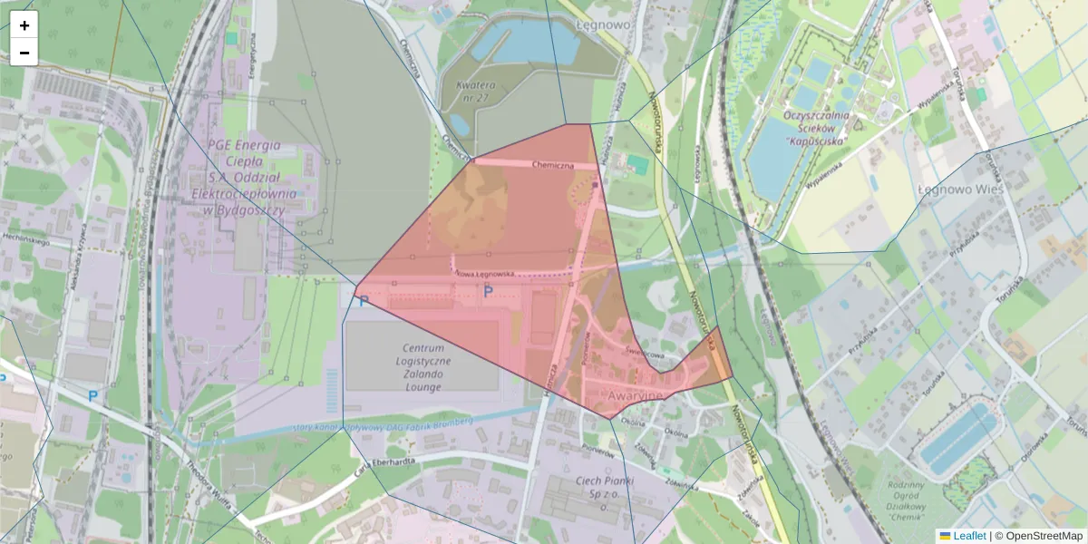 Szczegółowa mapa kodu pocztowego 85-888 z granicami, sąsiednimi kodami pocztowymi i urzędami pocztowymi