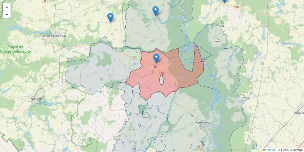 Szczegółowa mapa kodu pocztowego 86-013 z granicami, sąsiednimi kodami pocztowymi i urzędami pocztowymi