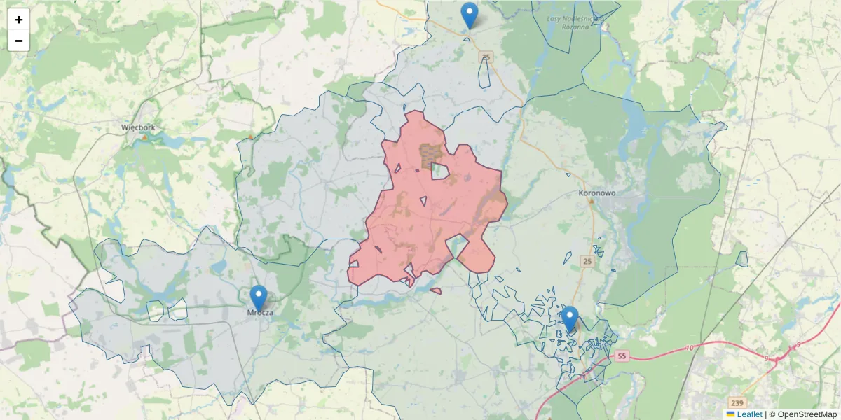 Szczegółowa mapa kodu pocztowego 86-017 z granicami, sąsiednimi kodami pocztowymi i urzędami pocztowymi