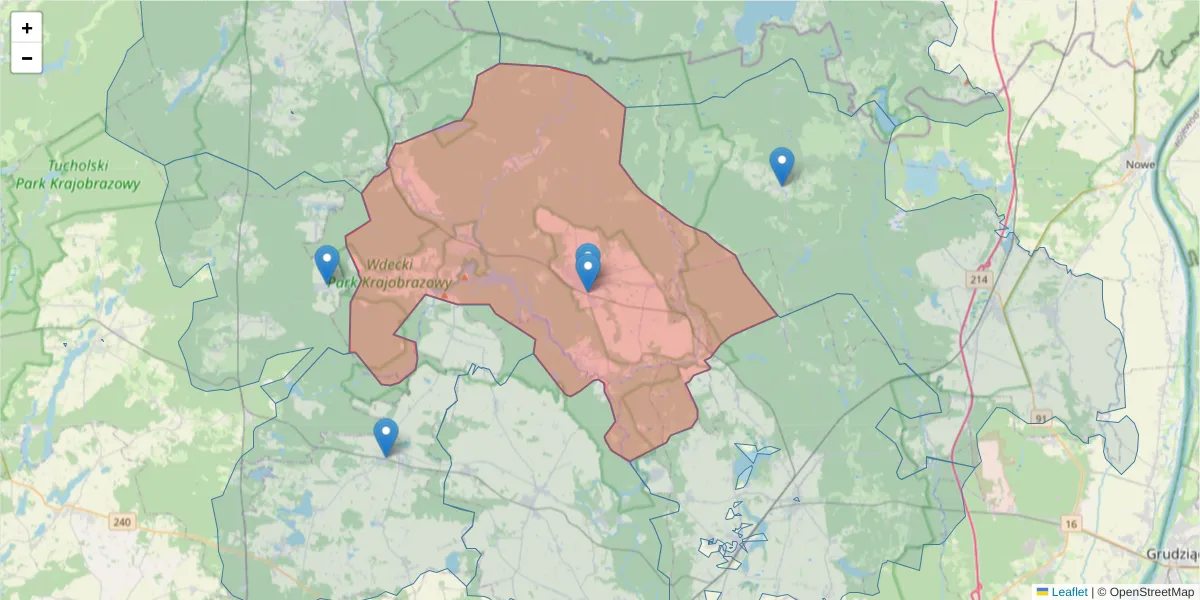 Szczegółowa mapa kodu pocztowego 86-150 z granicami, sąsiednimi kodami pocztowymi i urzędami pocztowymi