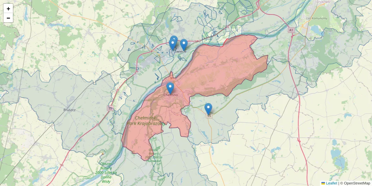 Szczegółowa mapa kodu pocztowego 86-200 z granicami, sąsiednimi kodami pocztowymi i urzędami pocztowymi