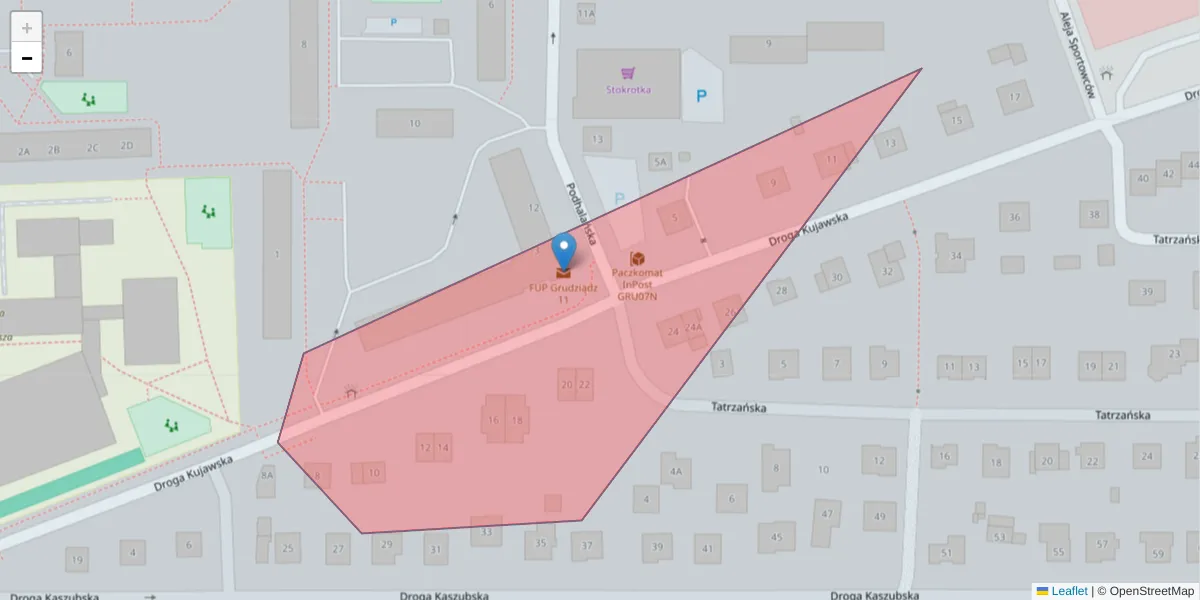 Szczegółowa mapa kodu pocztowego 86-303 z granicami, sąsiednimi kodami pocztowymi i urzędami pocztowymi