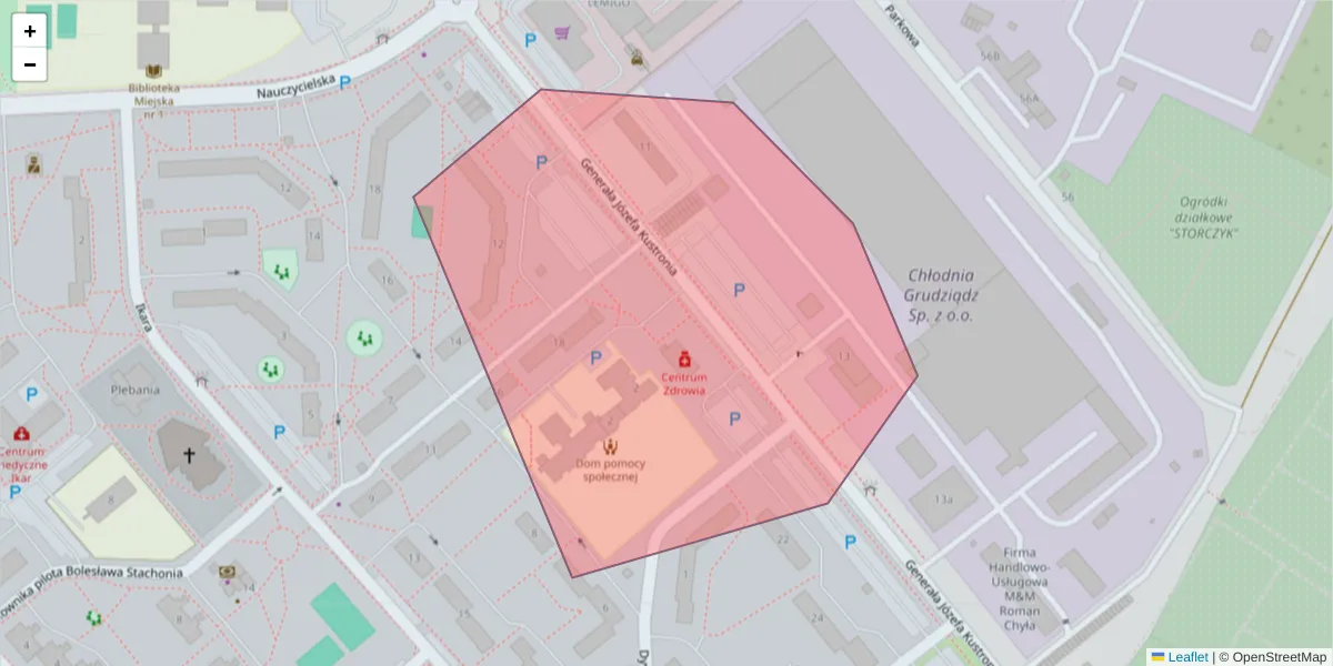 Szczegółowa mapa kodu pocztowego 86-311 z granicami, sąsiednimi kodami pocztowymi i urzędami pocztowymi