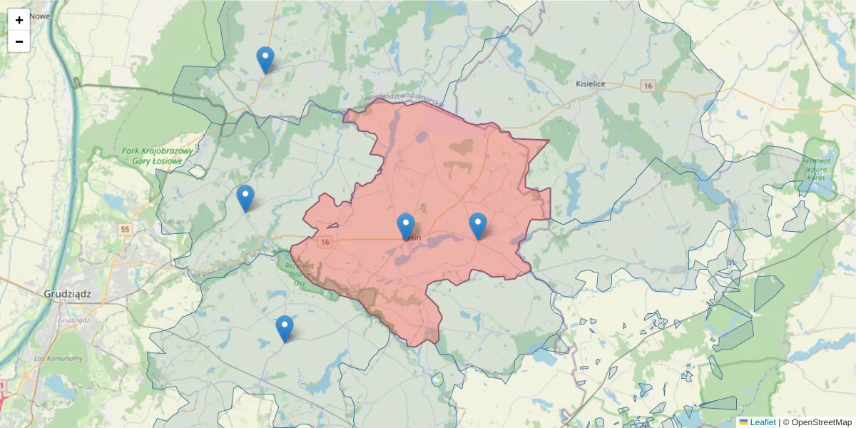 Szczegółowa mapa kodu pocztowego 86-320 z granicami, sąsiednimi kodami pocztowymi i urzędami pocztowymi