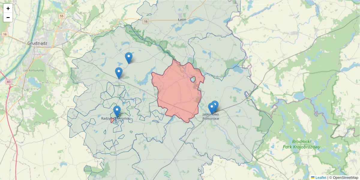 Szczegółowa mapa kodu pocztowego 86-341 z granicami, sąsiednimi kodami pocztowymi i urzędami pocztowymi