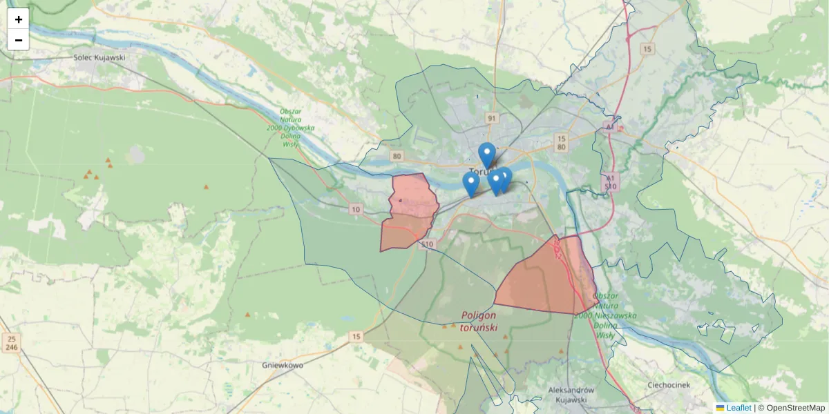 Szczegółowa mapa kodu pocztowego 87-103 z granicami, sąsiednimi kodami pocztowymi i urzędami pocztowymi