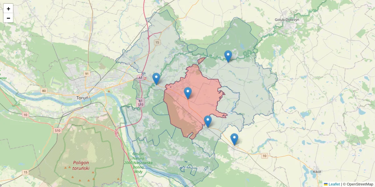 Szczegółowa mapa kodu pocztowego 87-123 z granicami, sąsiednimi kodami pocztowymi i urzędami pocztowymi