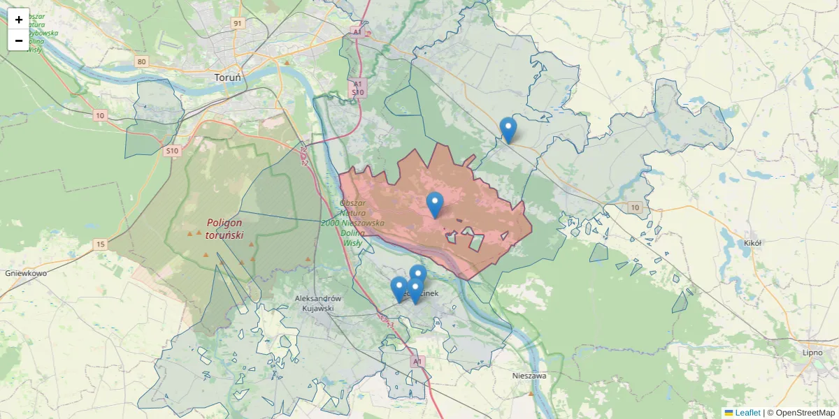 Szczegółowa mapa kodu pocztowego 87-125 z granicami, sąsiednimi kodami pocztowymi i urzędami pocztowymi