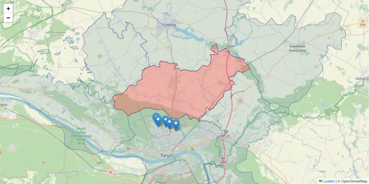 Szczegółowa mapa kodu pocztowego 87-148 z granicami, sąsiednimi kodami pocztowymi i urzędami pocztowymi