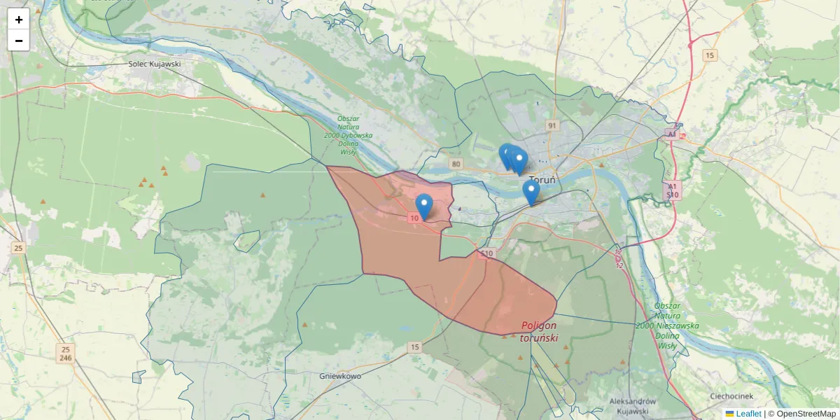 Szczegółowa mapa kodu pocztowego 87-165 z granicami, sąsiednimi kodami pocztowymi i urzędami pocztowymi