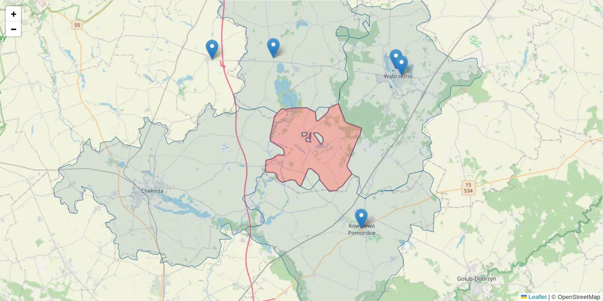 Szczegółowa mapa kodu pocztowego 87-213 z granicami, sąsiednimi kodami pocztowymi i urzędami pocztowymi