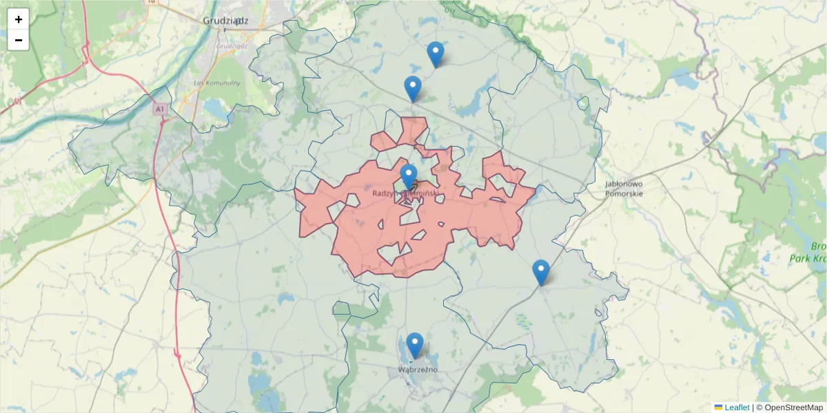 Szczegółowa mapa kodu pocztowego 87-220 z granicami, sąsiednimi kodami pocztowymi i urzędami pocztowymi