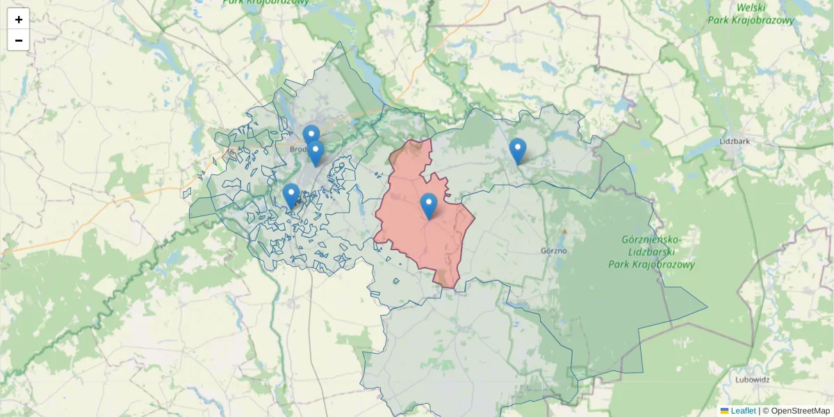 Szczegółowa mapa kodu pocztowego 87-322 z granicami, sąsiednimi kodami pocztowymi i urzędami pocztowymi