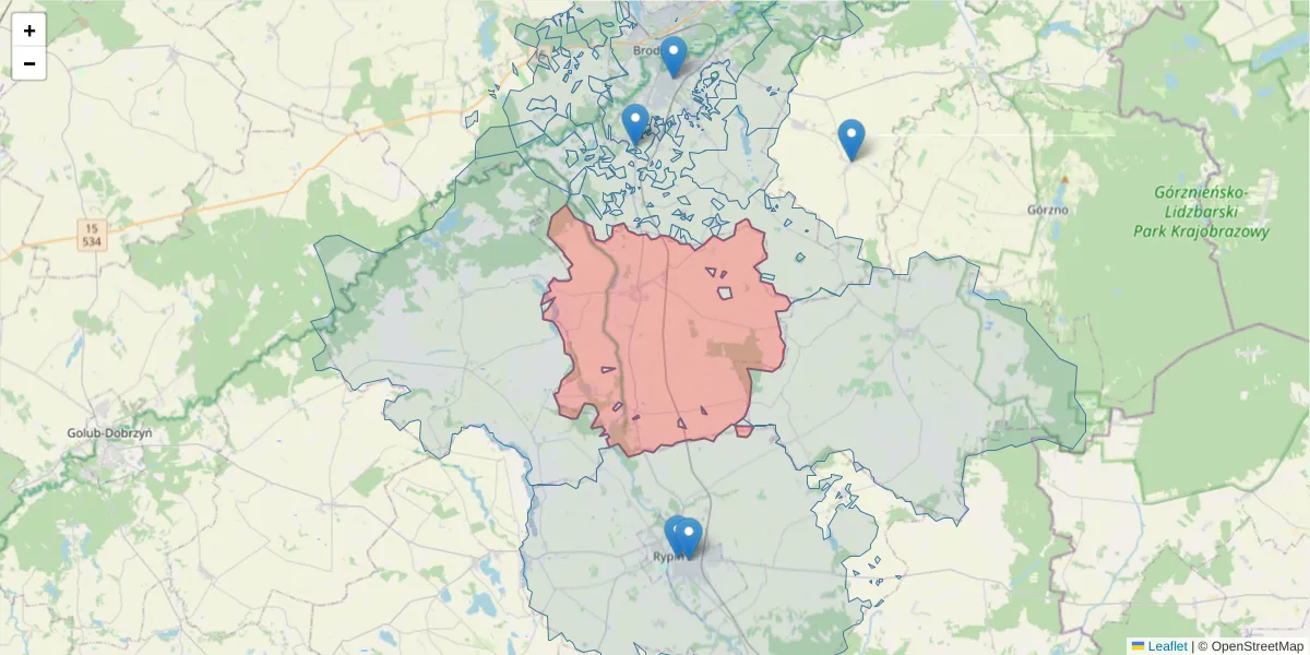 Szczegółowa mapa kodu pocztowego 87-340 z granicami, sąsiednimi kodami pocztowymi i urzędami pocztowymi