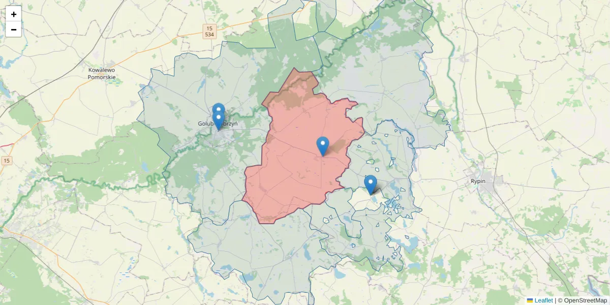 Szczegółowa mapa kodu pocztowego 87-404 z granicami, sąsiednimi kodami pocztowymi i urzędami pocztowymi