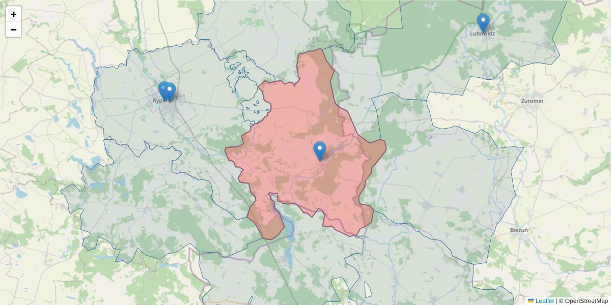 Szczegółowa mapa kodu pocztowego 87-510 z granicami, sąsiednimi kodami pocztowymi i urzędami pocztowymi