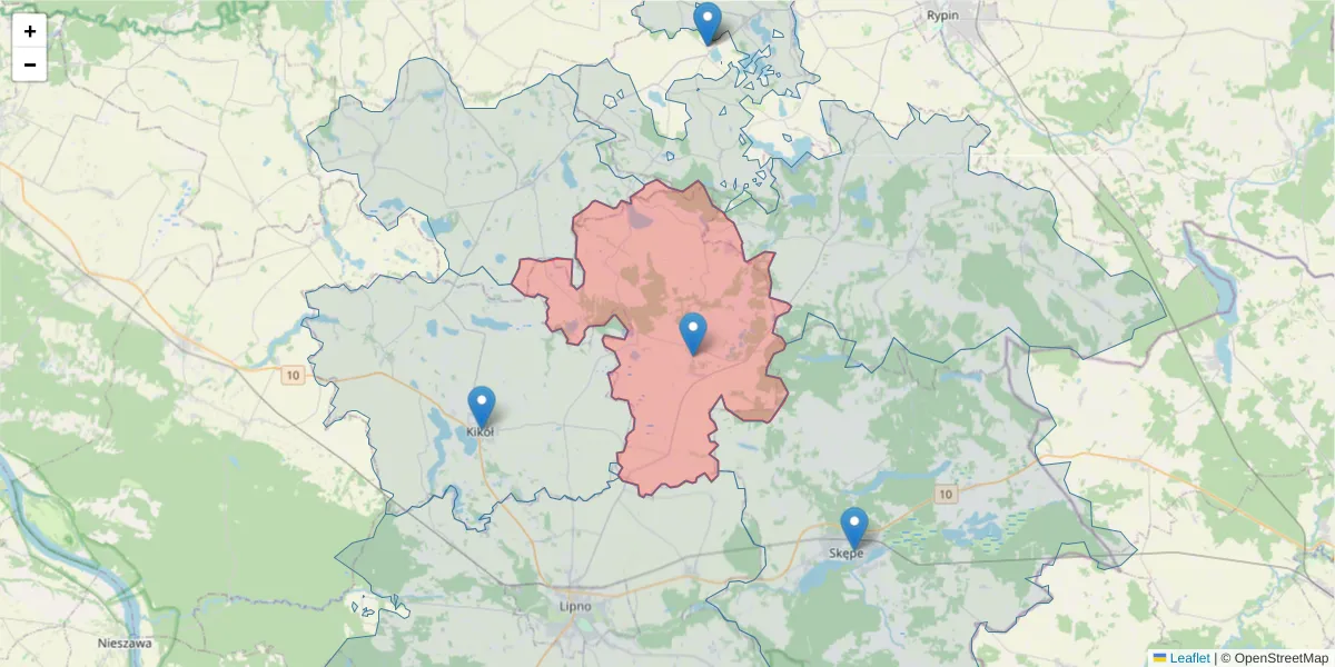 Szczegółowa mapa kodu pocztowego 87-602 z granicami, sąsiednimi kodami pocztowymi i urzędami pocztowymi