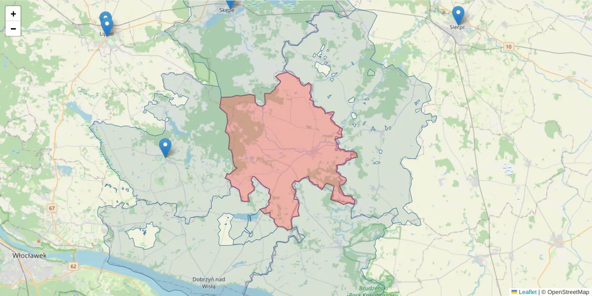 Szczegółowa mapa kodu pocztowego 87-605 z granicami, sąsiednimi kodami pocztowymi i urzędami pocztowymi