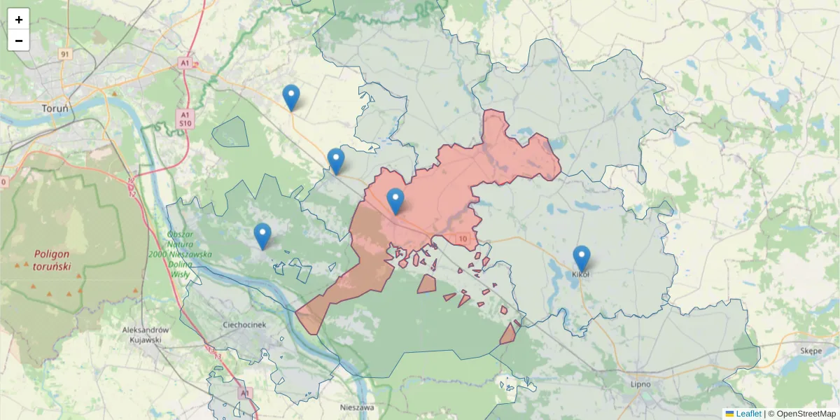 Szczegółowa mapa kodu pocztowego 87-640 z granicami, sąsiednimi kodami pocztowymi i urzędami pocztowymi