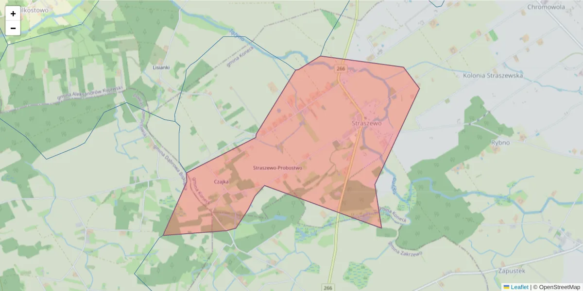 Szczegółowa mapa kodu pocztowego 87-708 z granicami, sąsiednimi kodami pocztowymi i urzędami pocztowymi