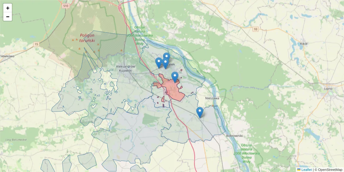 Szczegółowa mapa kodu pocztowego 87-721 z granicami, sąsiednimi kodami pocztowymi i urzędami pocztowymi