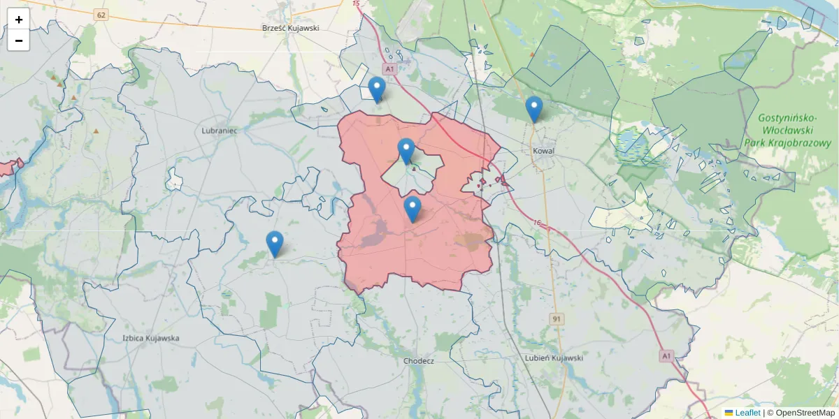 Szczegółowa mapa kodu pocztowego 87-850 z granicami, sąsiednimi kodami pocztowymi i urzędami pocztowymi