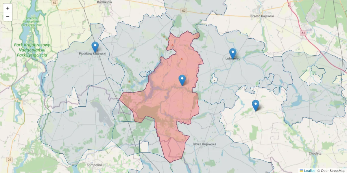 Szczegółowa mapa kodu pocztowego 87-875 z granicami, sąsiednimi kodami pocztowymi i urzędami pocztowymi