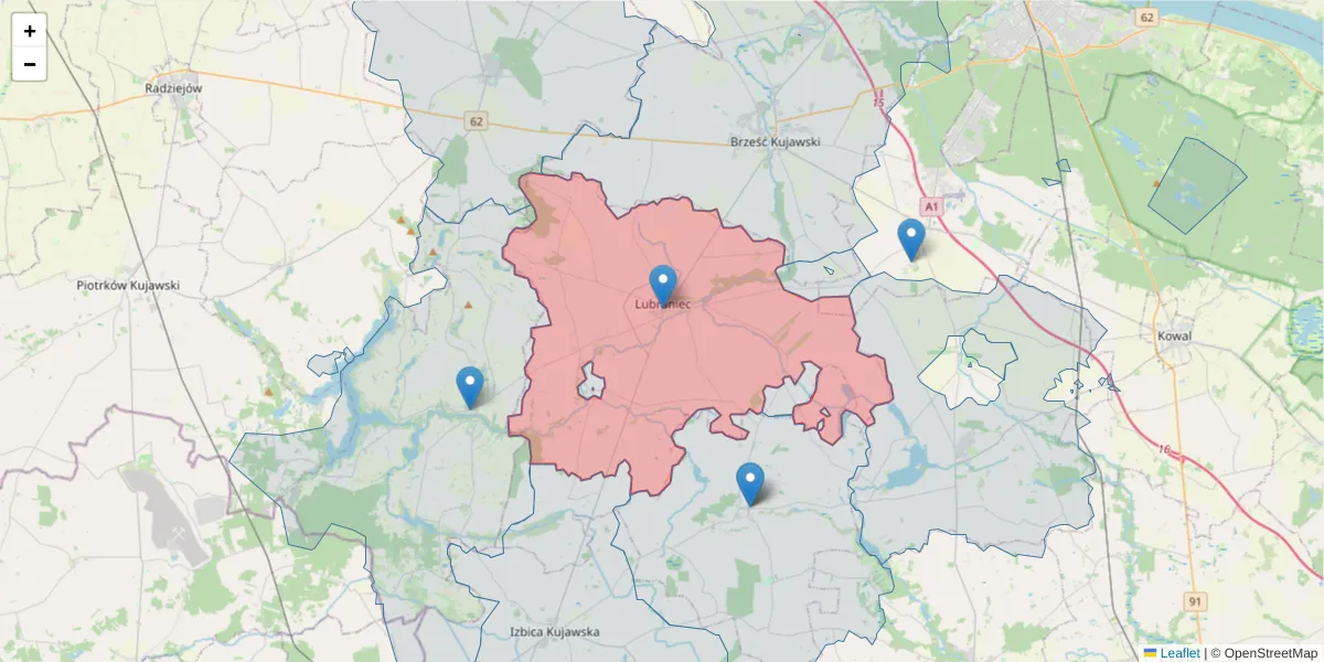 Szczegółowa mapa kodu pocztowego 87-890 z granicami, sąsiednimi kodami pocztowymi i urzędami pocztowymi