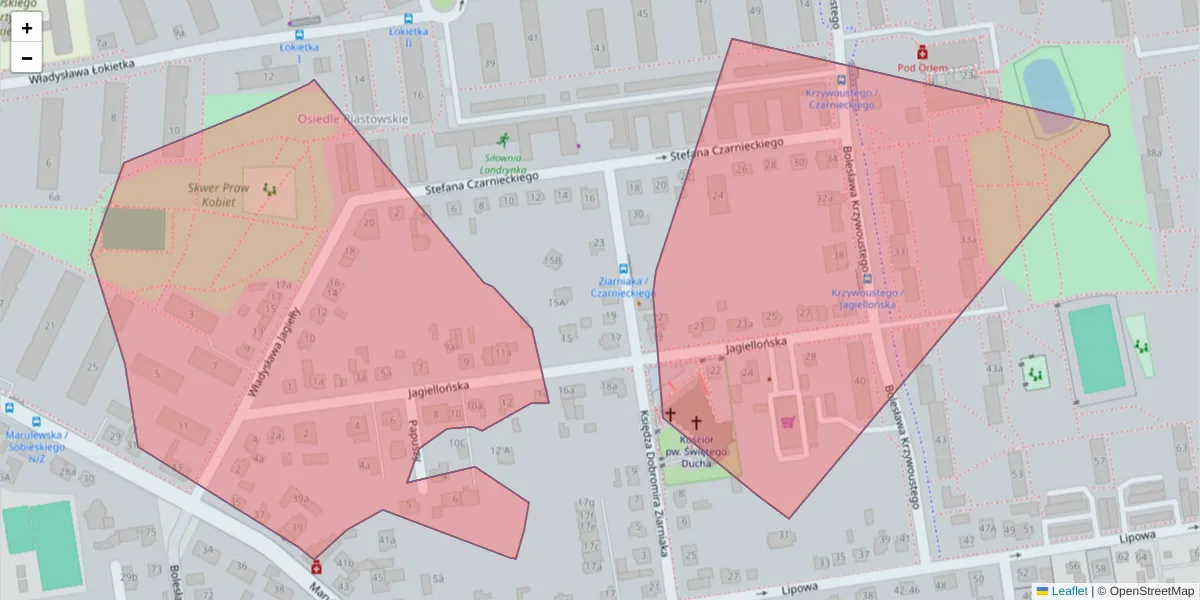 Szczegółowa mapa kodu pocztowego 88-104 z granicami, sąsiednimi kodami pocztowymi i urzędami pocztowymi