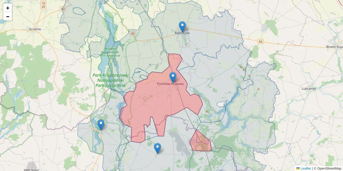 Szczegółowa mapa kodu pocztowego 88-230 z granicami, sąsiednimi kodami pocztowymi i urzędami pocztowymi