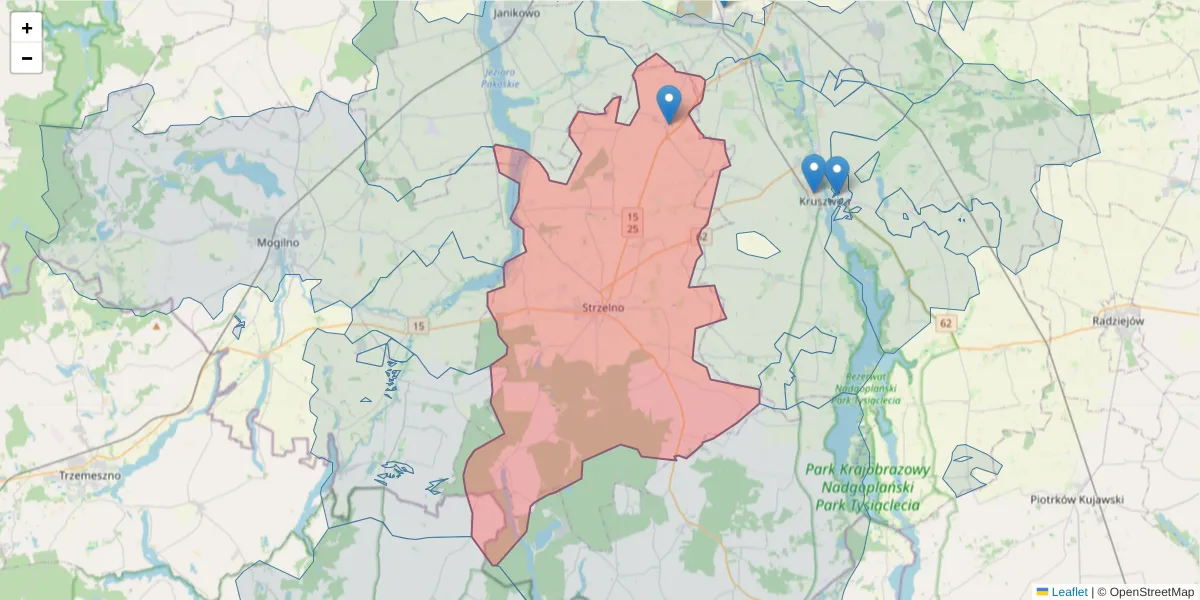 Szczegółowa mapa kodu pocztowego 88-320 z granicami, sąsiednimi kodami pocztowymi i urzędami pocztowymi