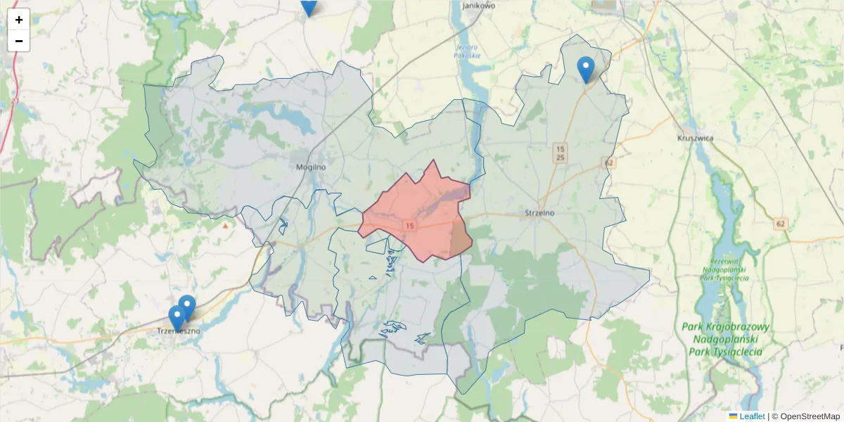 Szczegółowa mapa kodu pocztowego 88-321 z granicami, sąsiednimi kodami pocztowymi i urzędami pocztowymi