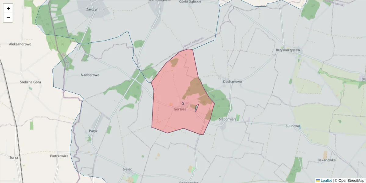 Szczegółowa mapa kodu pocztowego 88-405 z granicami, sąsiednimi kodami pocztowymi i urzędami pocztowymi