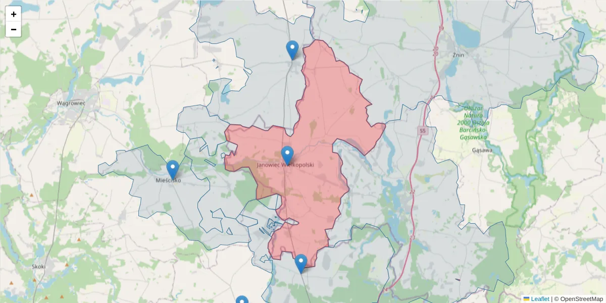 Szczegółowa mapa kodu pocztowego 88-430 z granicami, sąsiednimi kodami pocztowymi i urzędami pocztowymi