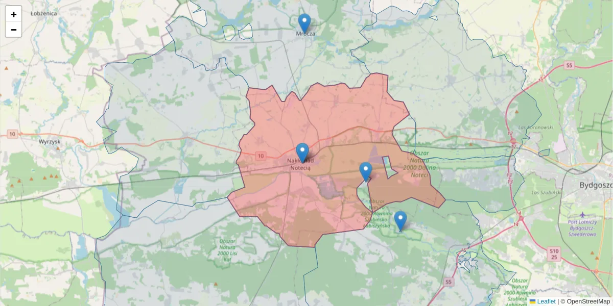 Szczegółowa mapa kodu pocztowego 89-100 z granicami, sąsiednimi kodami pocztowymi i urzędami pocztowymi