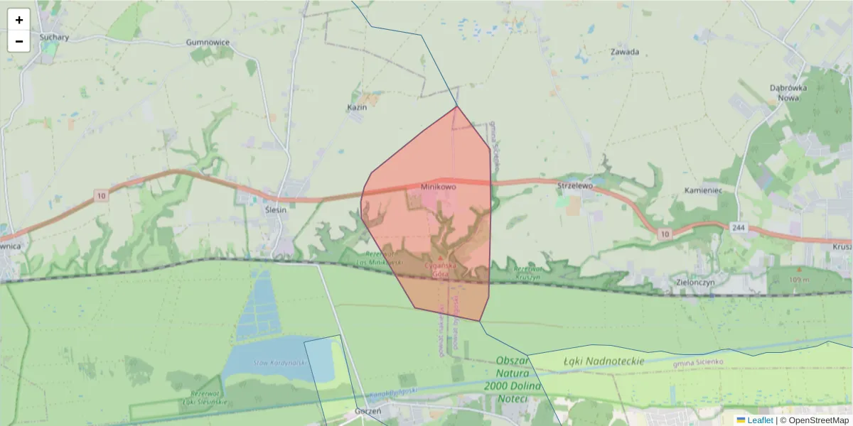 Szczegółowa mapa kodu pocztowego 89-122 z granicami, sąsiednimi kodami pocztowymi i urzędami pocztowymi