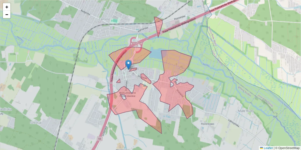 Szczegółowa mapa kodu pocztowego 89-203 z granicami, sąsiednimi kodami pocztowymi i urzędami pocztowymi