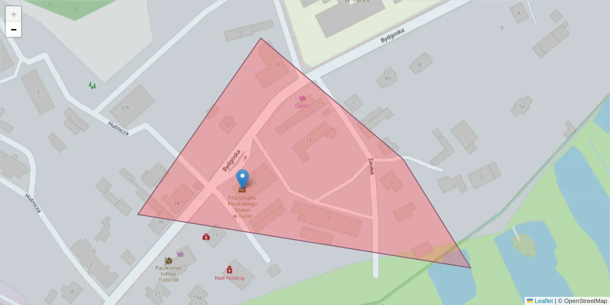 Szczegółowa mapa kodu pocztowego 89-205 z granicami, sąsiednimi kodami pocztowymi i urzędami pocztowymi