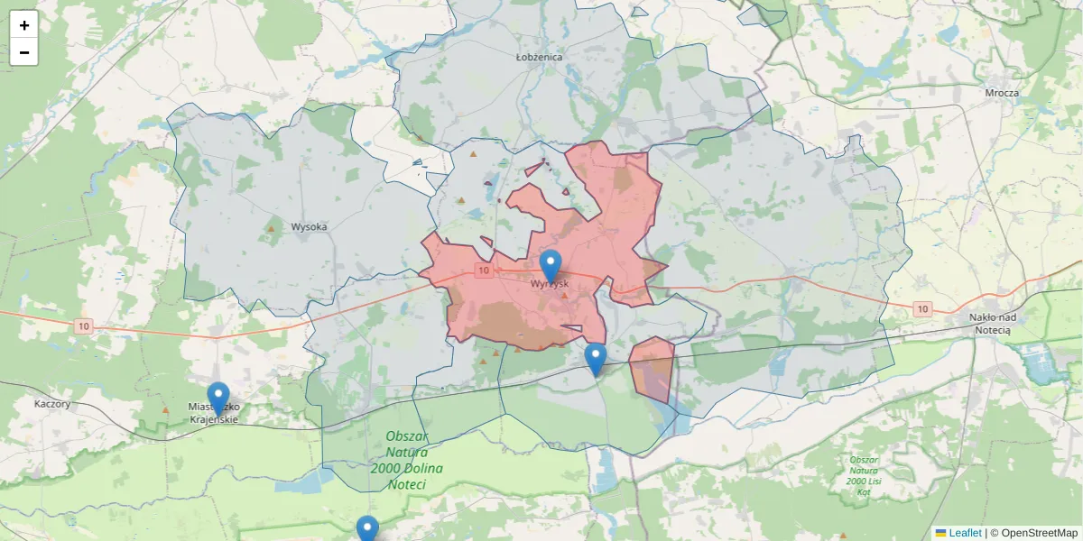 Szczegółowa mapa kodu pocztowego 89-300 z granicami, sąsiednimi kodami pocztowymi i urzędami pocztowymi