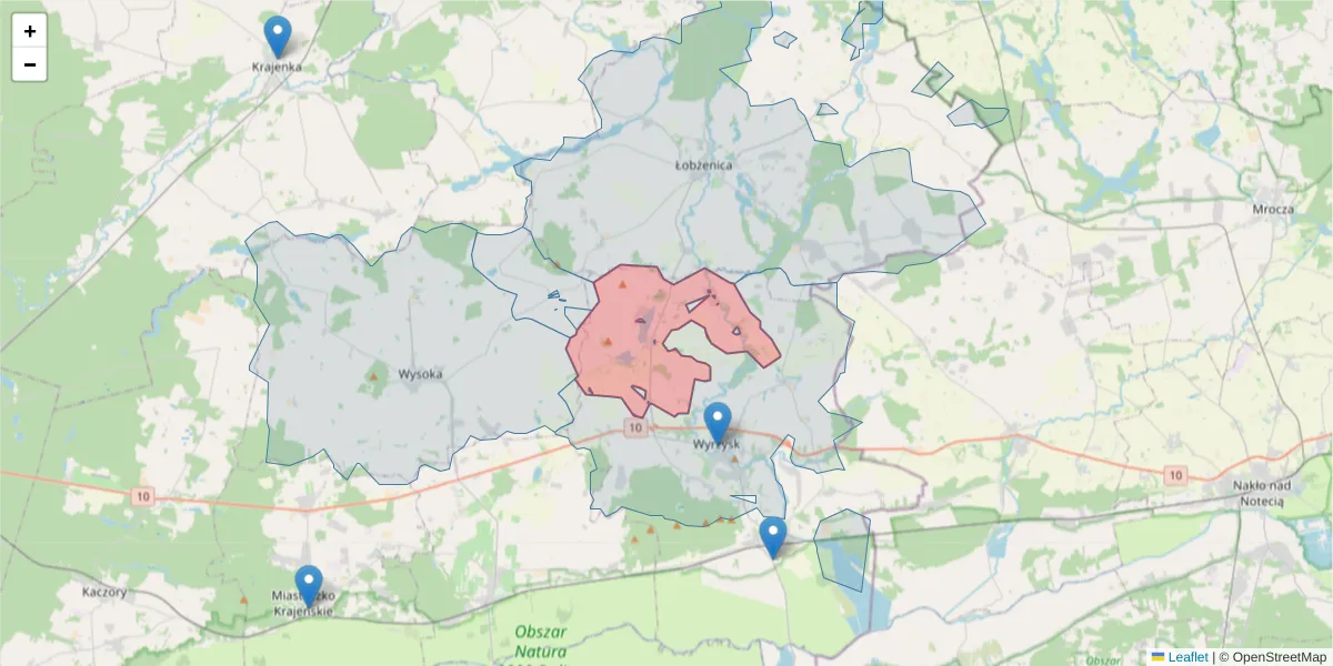 Szczegółowa mapa kodu pocztowego 89-311 z granicami, sąsiednimi kodami pocztowymi i urzędami pocztowymi