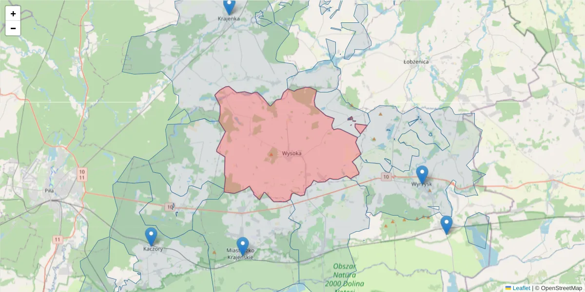 Szczegółowa mapa kodu pocztowego 89-320 z granicami, sąsiednimi kodami pocztowymi i urzędami pocztowymi