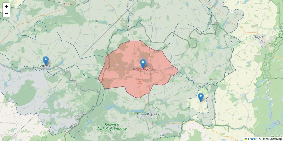 Szczegółowa mapa kodu pocztowego 89-430 z granicami, sąsiednimi kodami pocztowymi i urzędami pocztowymi