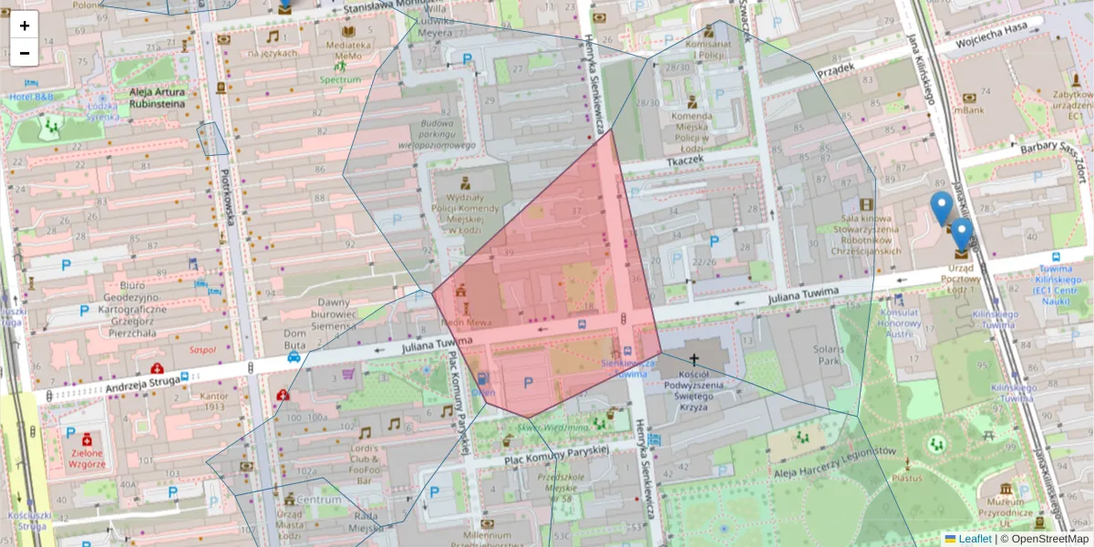 Szczegółowa mapa kodu pocztowego 90-003 z granicami, sąsiednimi kodami pocztowymi i urzędami pocztowymi